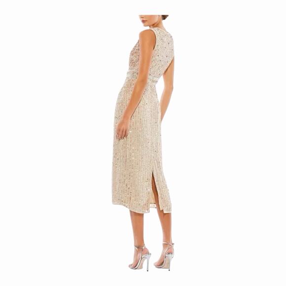 Mac Duggal 10509 Midi Sequin Sheath Dress High Neck Sleeveless Nude Size 4 NWT - Picture 14 of 16